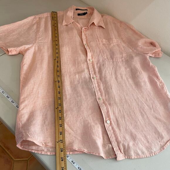 Lincs David Chu 100% Linen Peach Button Up SS shirt Men's Large - Picture 10 of 12